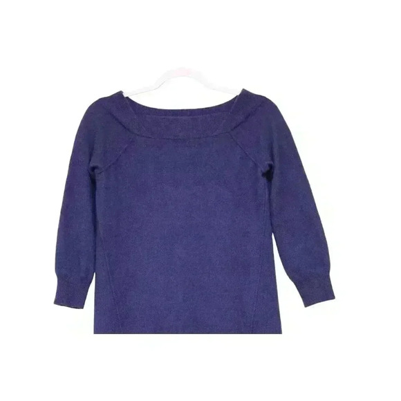 Cashmere Sweater Dress Size Small Bodycon 3/4 Sleeve Blue Purple Stretch Knit - Picture 2 of 11